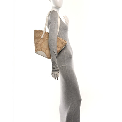 Christian Dior Raffia Calfskin Cannage Blooming Small Tote Beige White 2 of 10