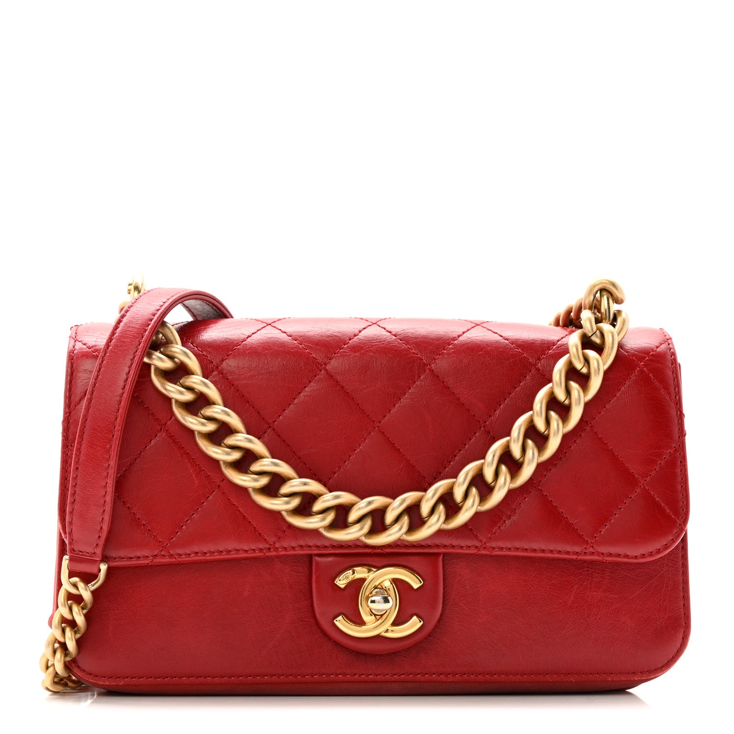 Chanel Iridescent Calfskin Quilted Small Straight Lined Flap Red 1 of 17