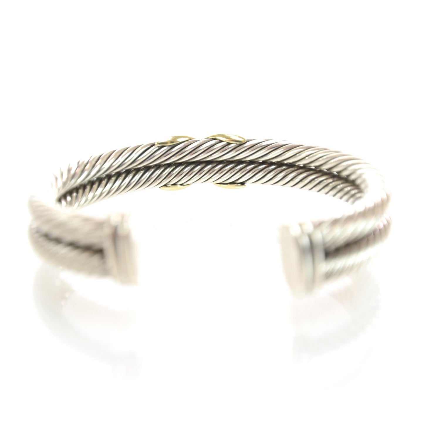 Sterling Silver 14K Yellow Gold 10mm X Double Cable Bracelet
