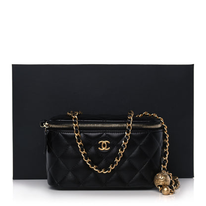 Chanel Lambskin Quilted Pearl Crush Small Vanity Case With Chain Black 14 of 14