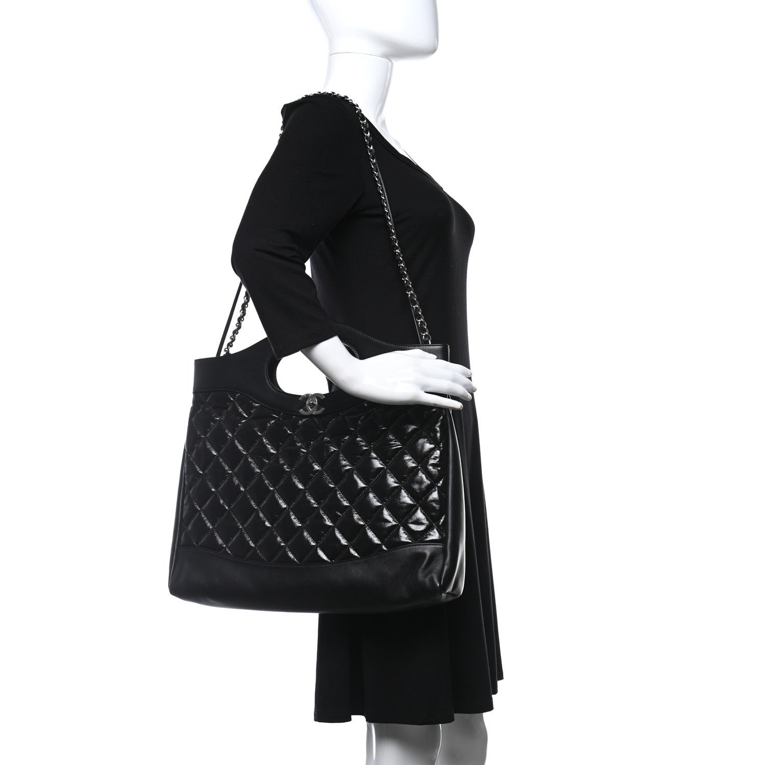 Chanel Shiny Aged Calfskin Quilted Large 31 Shopping Bag Black 2 of 9
