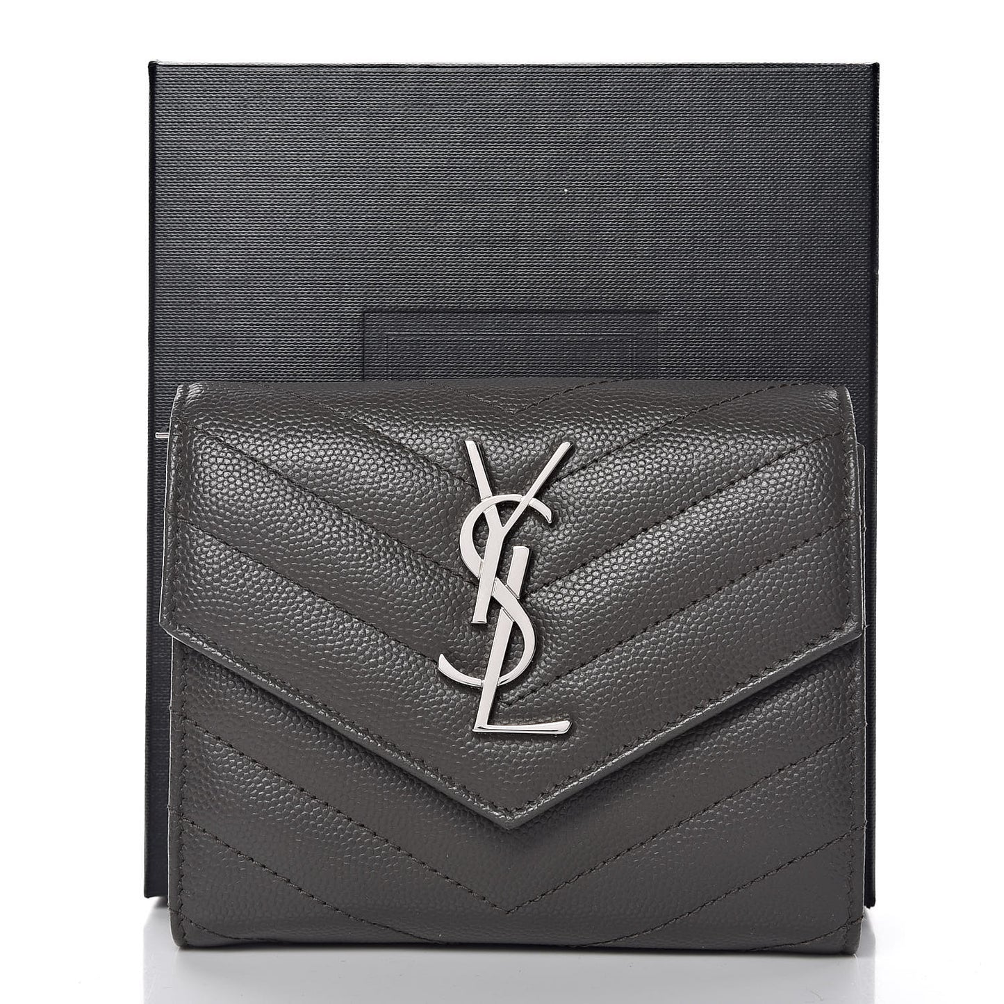 Grain De Poudre Matelasse Chevron Monogram Compact Tri Fold Wallet Earth