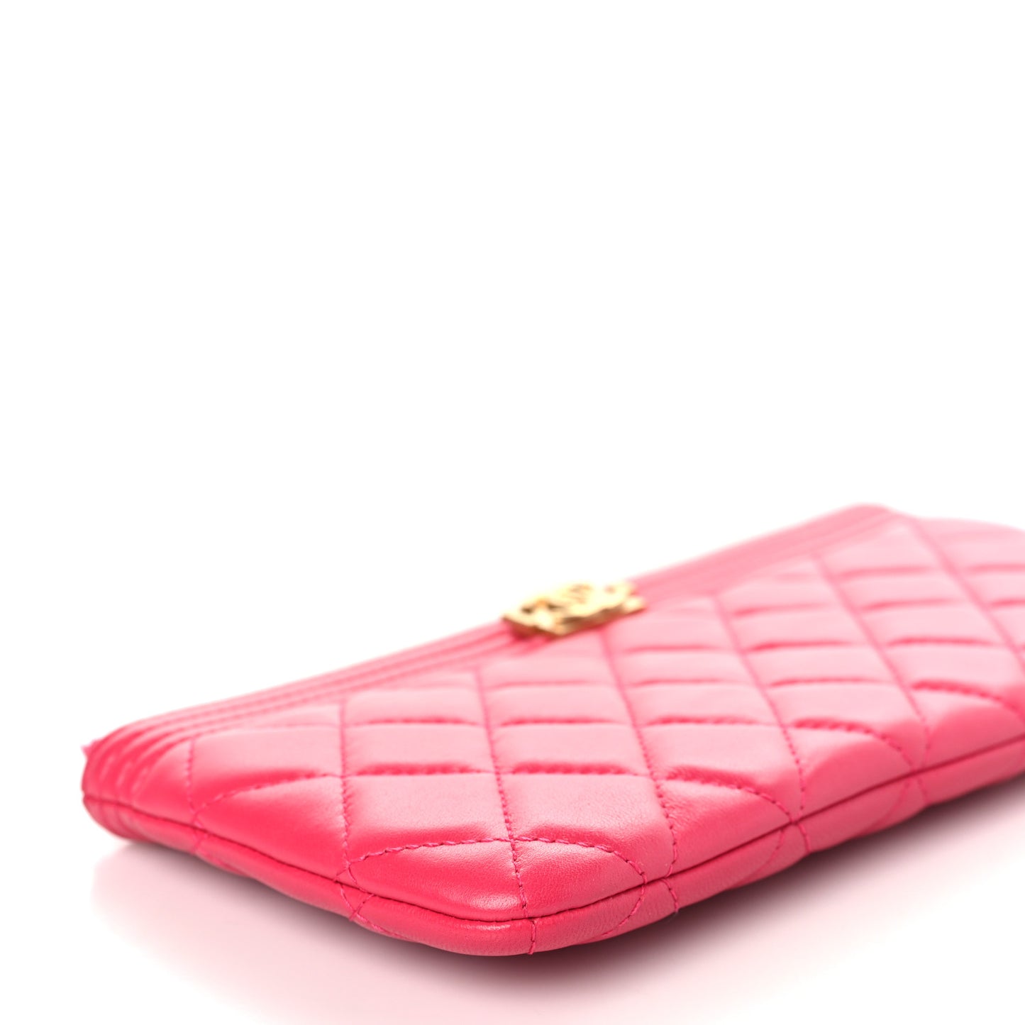 Lambskin Quilted Small Boy Zipped Pouch Dark Pink