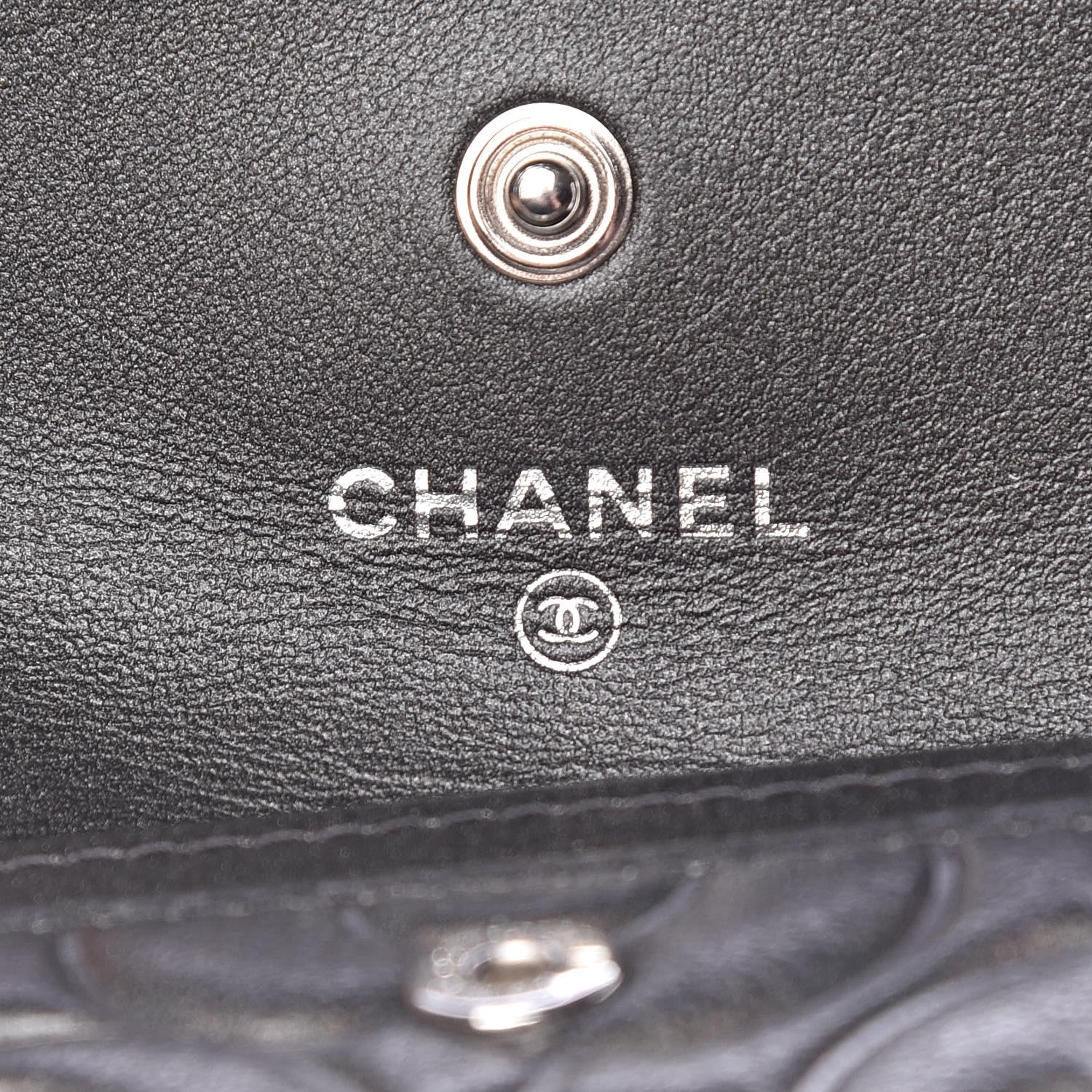 Chanel Goatskin Camellia Embossed Card Holder Wallet Grey 6 of 9