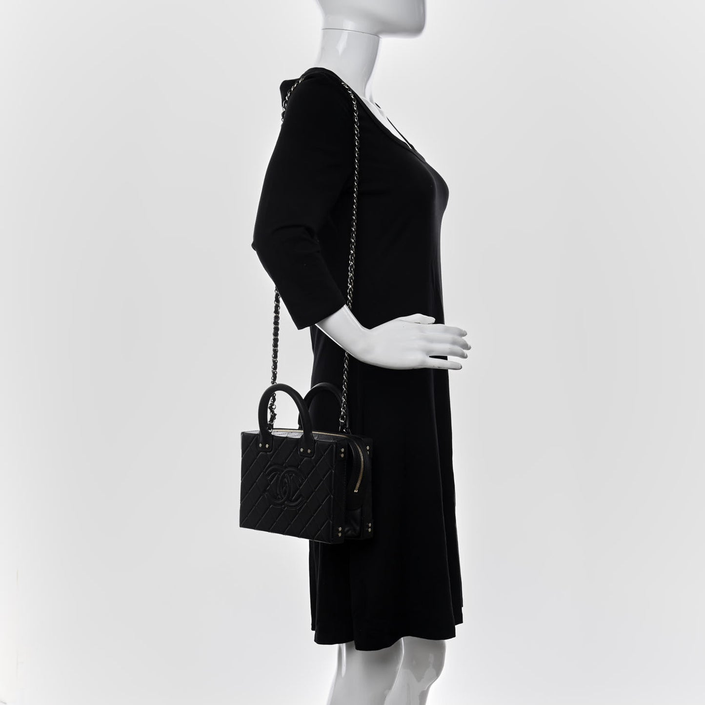 Calfskin Quilted Studded Square Vanity Case Black