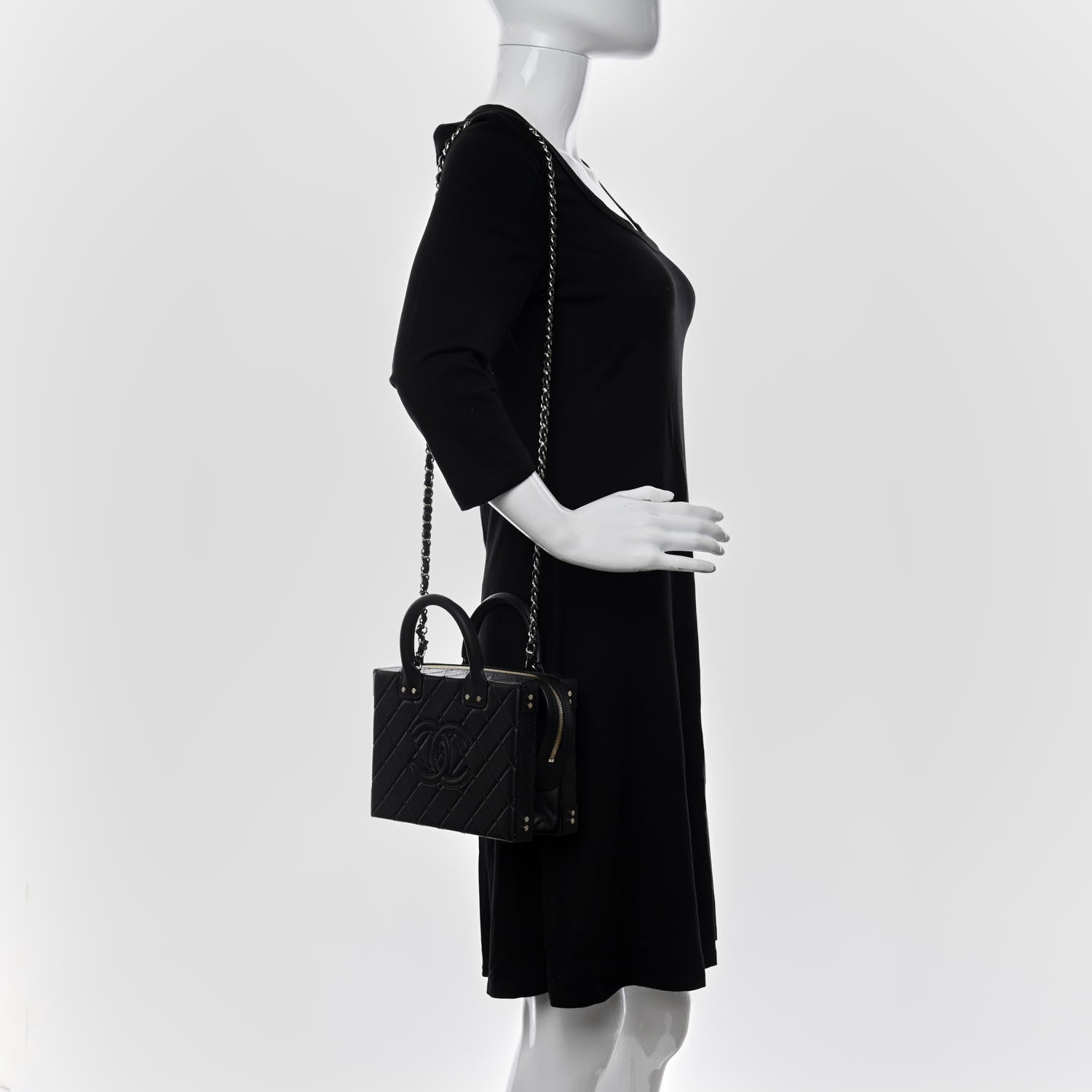 Chanel Calfskin Quilted Studded Square Vanity Case Black 2 of 11