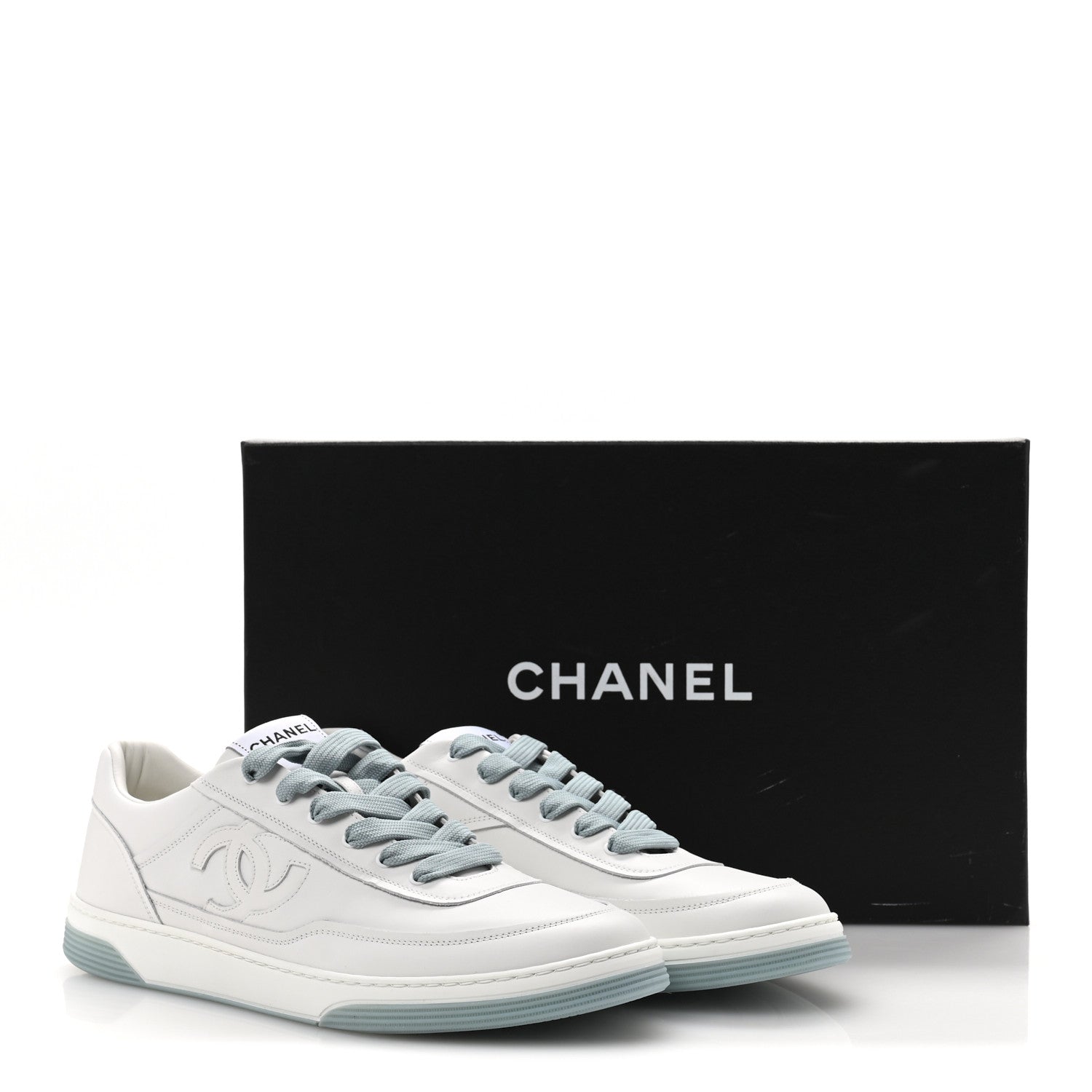 Chanel Calfskin CC Mens Sneakers 45 White Light Blue 10 of 10