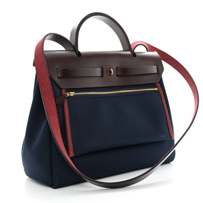 Hermes Toile Militaire Vache Hunter Herbag Zip Retourne 31 PM Rouge Sellier Bleu Marine 4 of 10