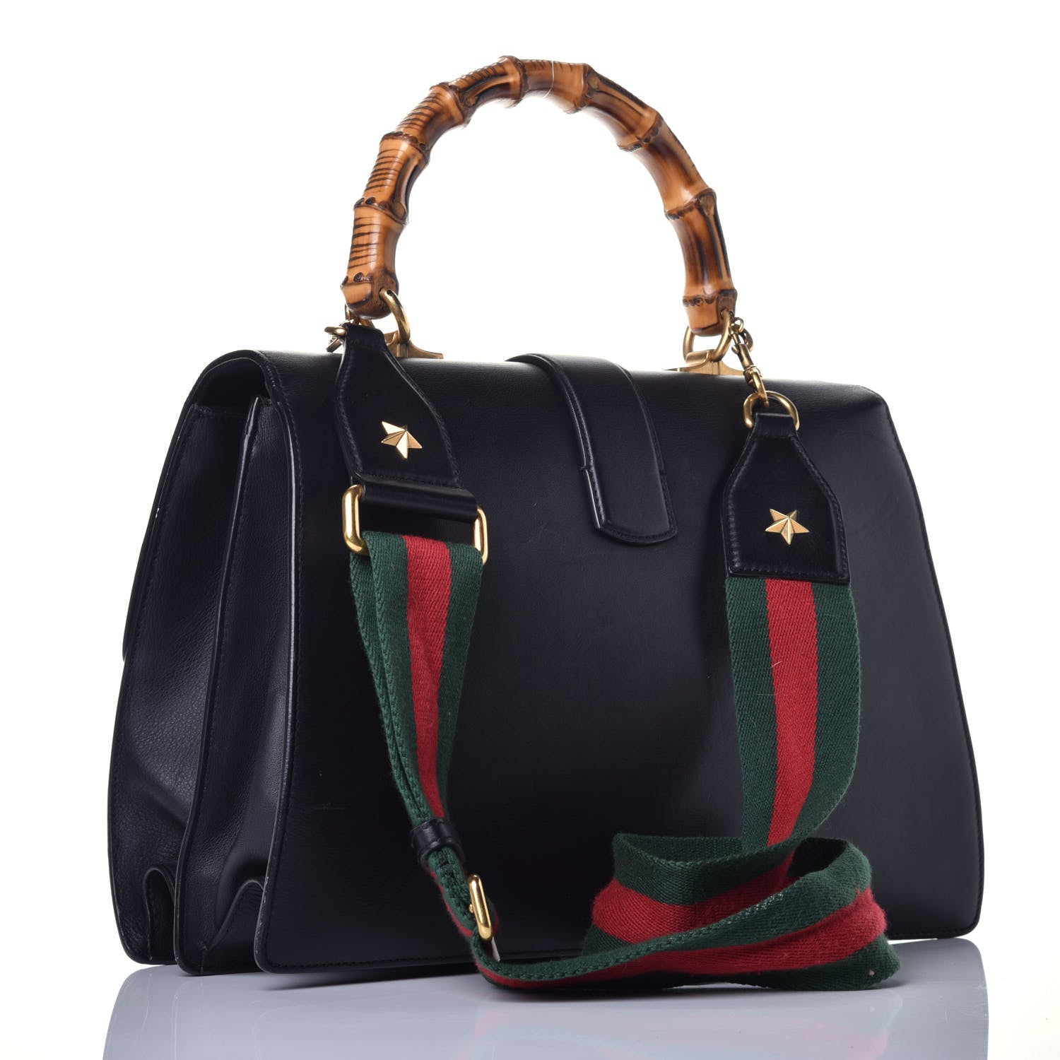 Gucci Calfskin Bamboo Web Large Dionysus Top Handle Bag Black Bright Evergreen Hibiscus Red 7 of 21