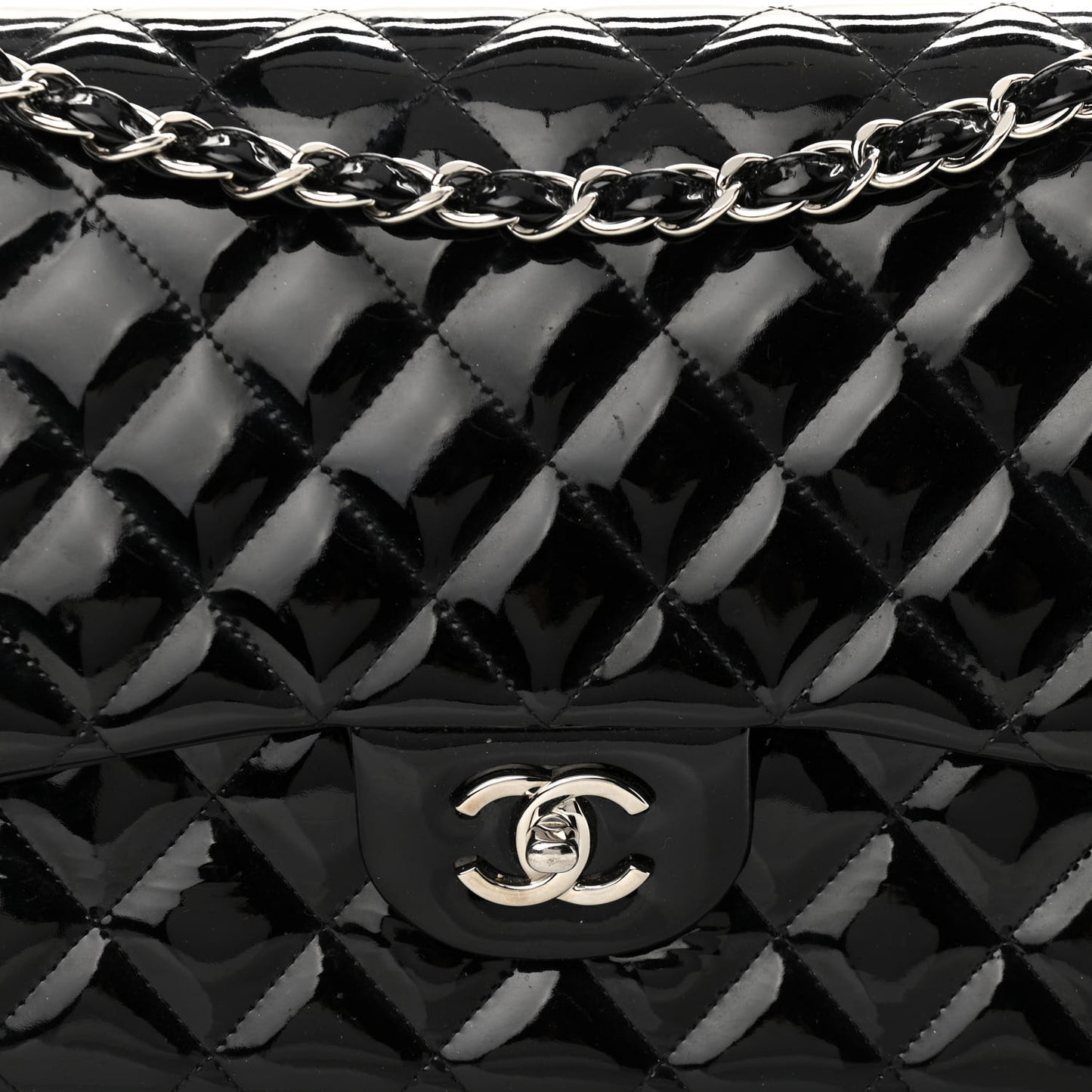 Patent Quilted Jumbo Double Flap Black