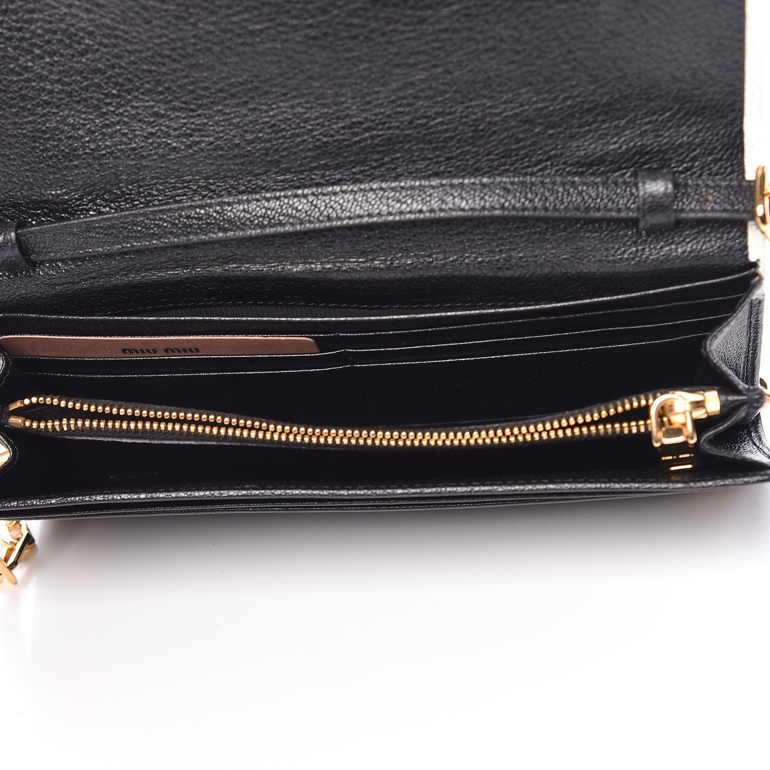 Miu Miu Goatskin Madras Bi-Color Wallet On Chain Black White 5 of 11