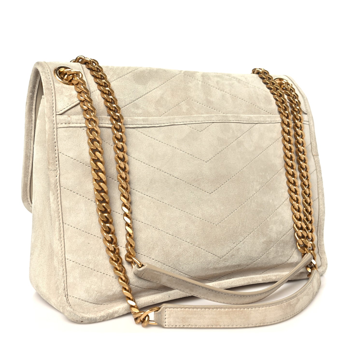 Suede Monogram Medium Niki Chain Satchel Light Beige