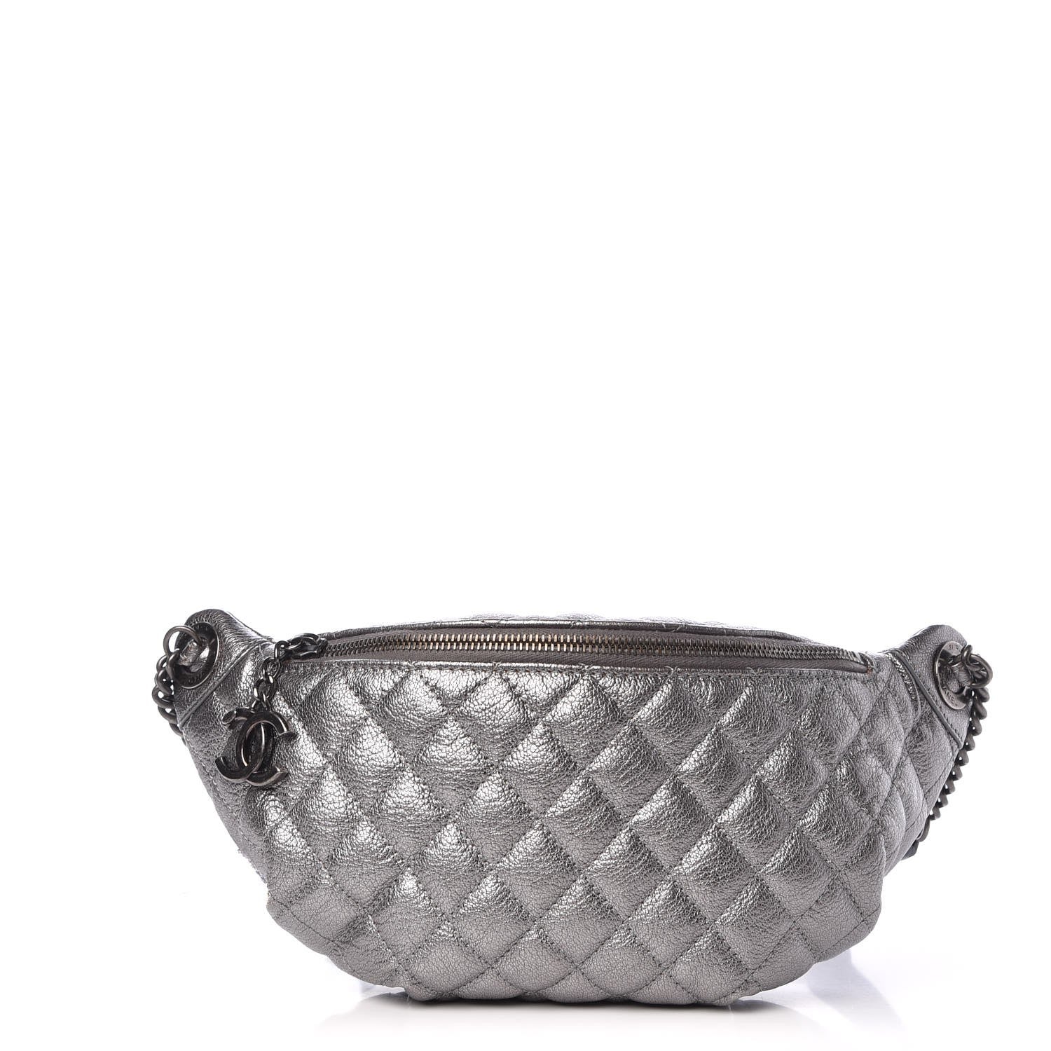 Chanel Metallic Goatskin Quilted Banane Waist Bag Fanny Pack Silver 1 of 8