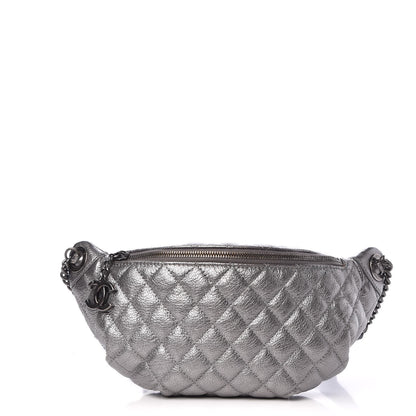 Chanel Metallic Goatskin Quilted Banane Waist Bag Fanny Pack Silver 1 of 8