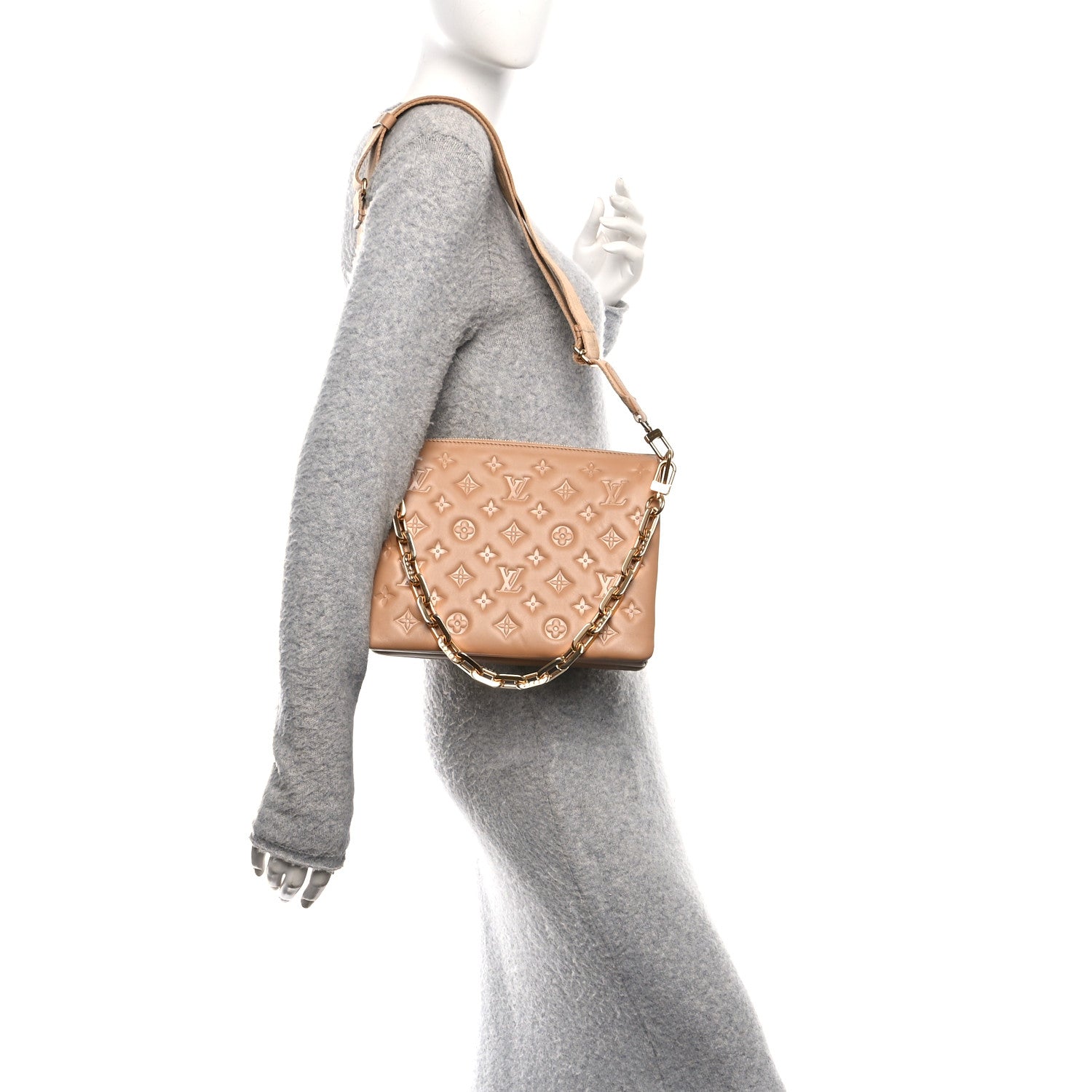 Louis Vuitton Lambskin Embossed Monogram Coussin PM Camel 2 of 11