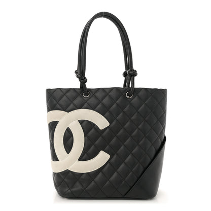 Chanel Calfskin Quilted Medium Cambon Tote Black White 1 of 13