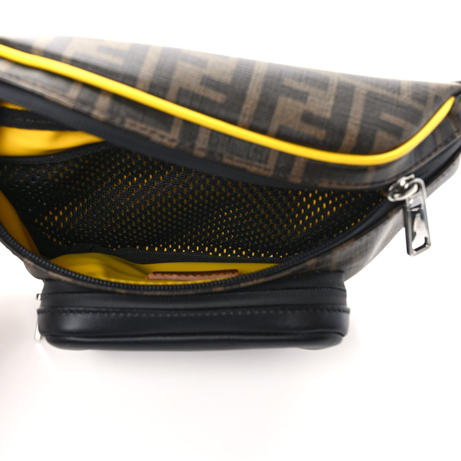 Fendi Glazed Fabric Vitello Century FF 1974 Pocket Belt Bag Mogano Panna Black Sunflower 5 of 9