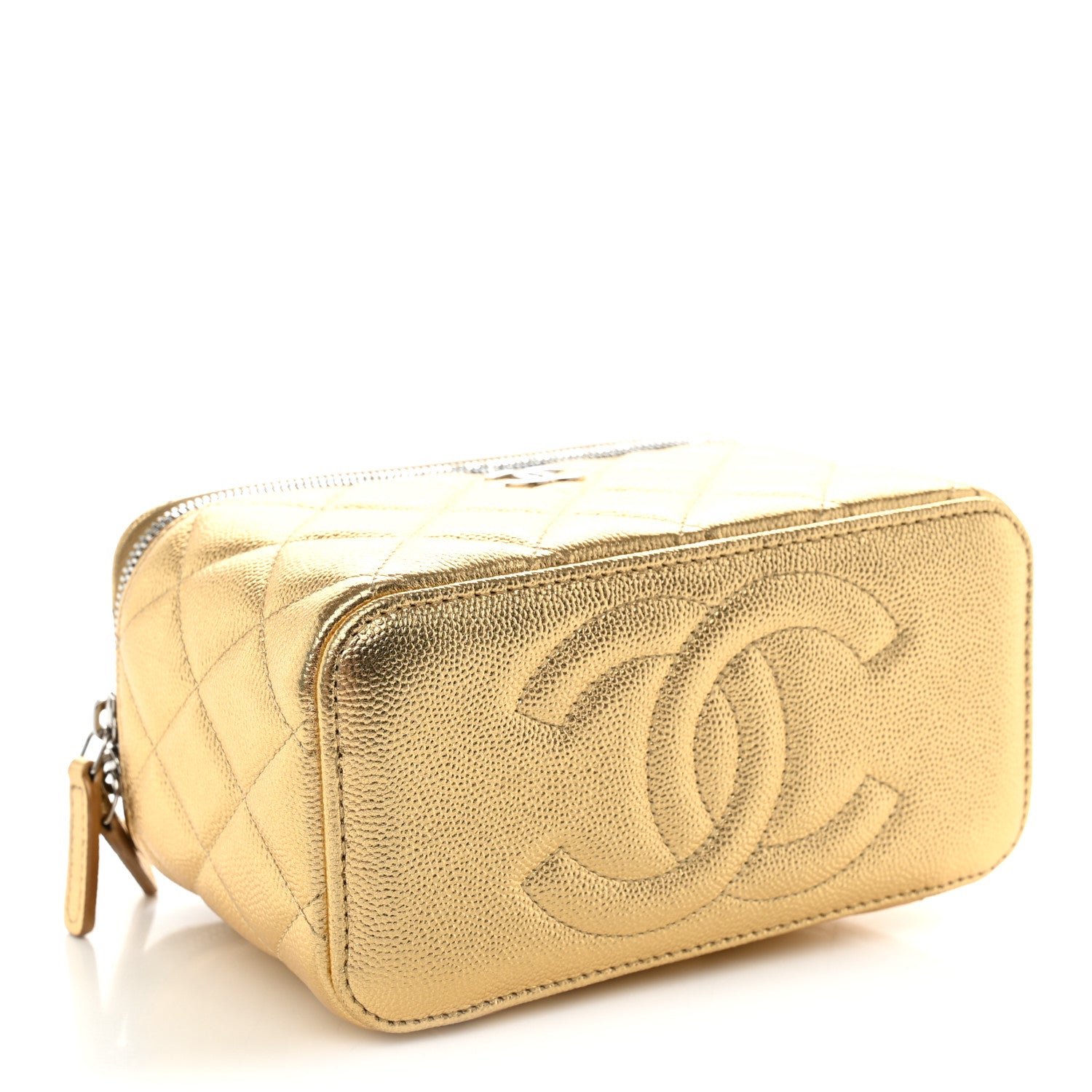 Chanel Metallic Caviar Quilted Top Handle Slim Vanity Case With Chain Gold 3 of 10