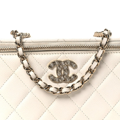 Chanel Caviar Quilted Crystal Hearts Small Vanity Case With Chain White 8 of 15