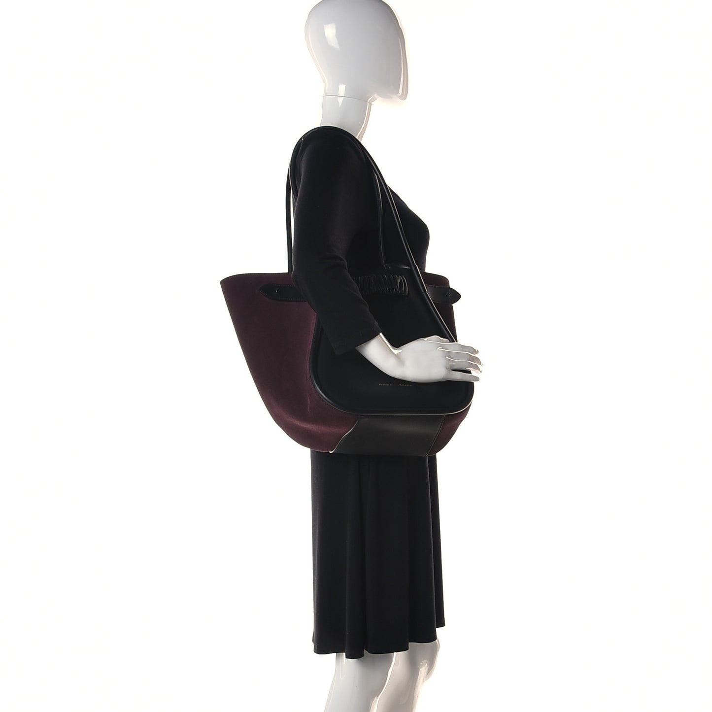 Calfskin Ruched Tote Black Chocolate Plum