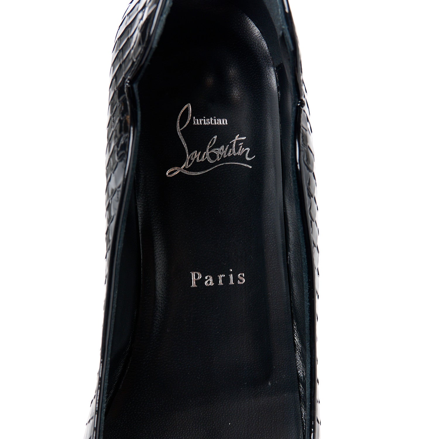 Christian Louboutin Patent Snakeskin Embossed Hot Chickita Flats 38.5 Black 7 of 8