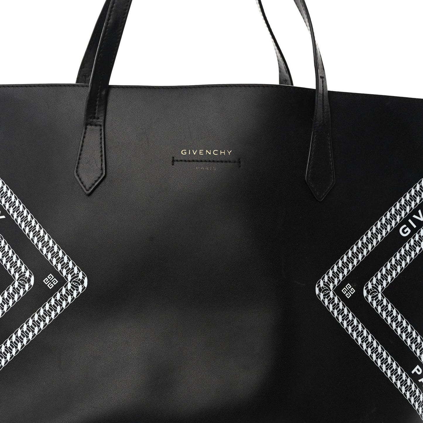 Smooth Calfskin Logo Chain Wing Shopper Tote Black White