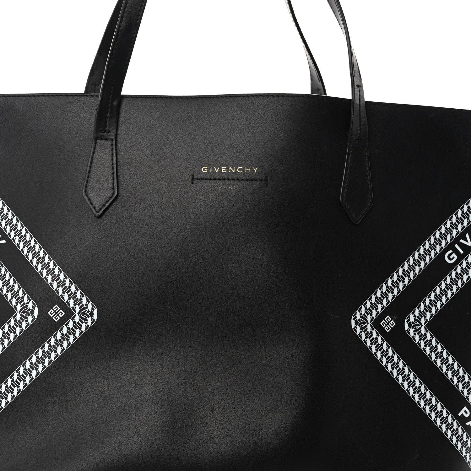Givenchy Smooth Calfskin Logo Chain Wing Shopper Tote Black White 8 of 14