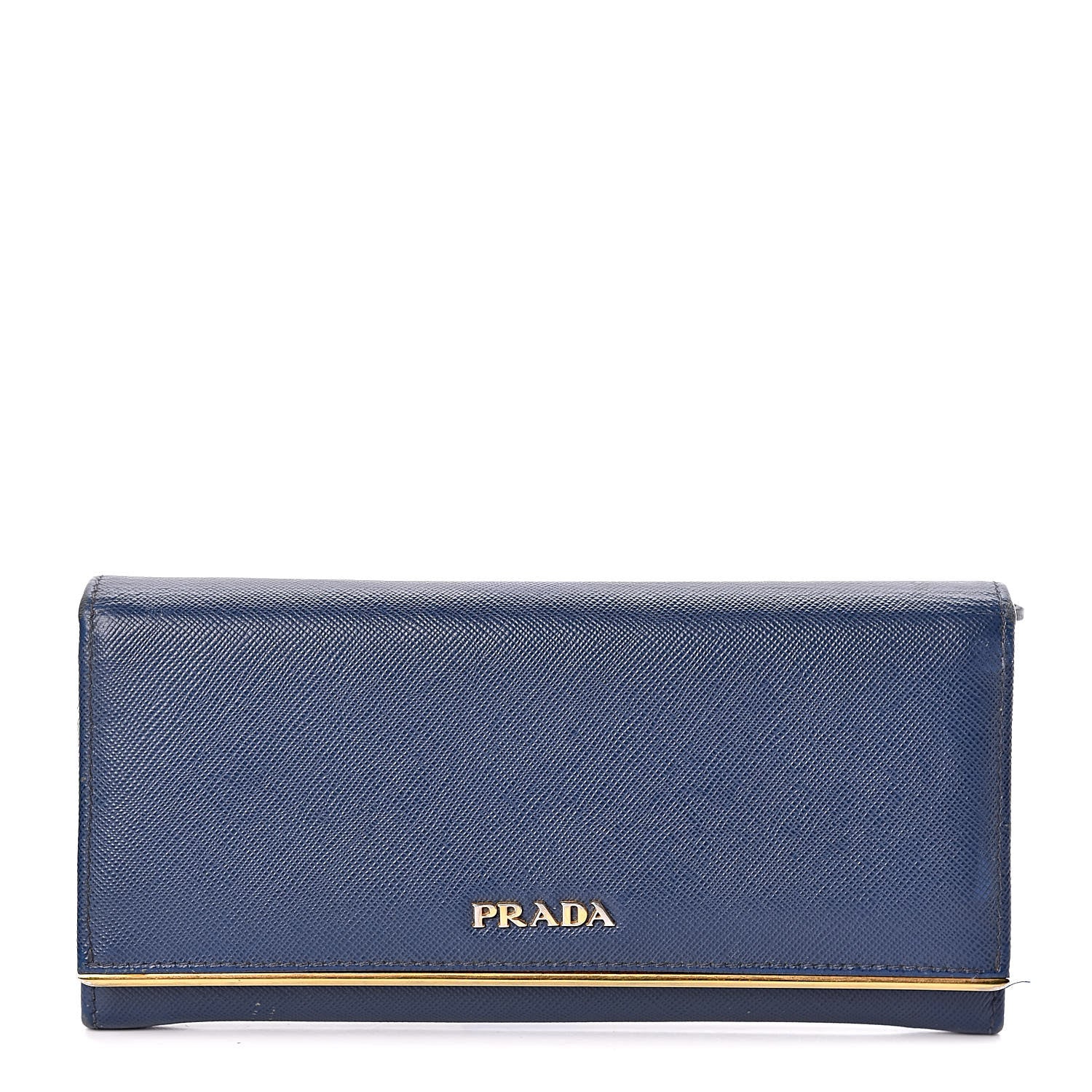 Prada Saffiano Metal Bar Continental Flap Wallet Bleuette 1 of 10