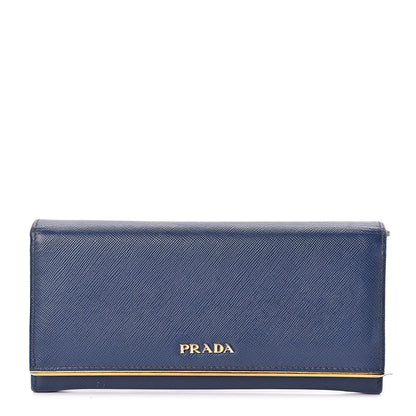 Prada Saffiano Metal Bar Continental Flap Wallet Bleuette 1 of 10