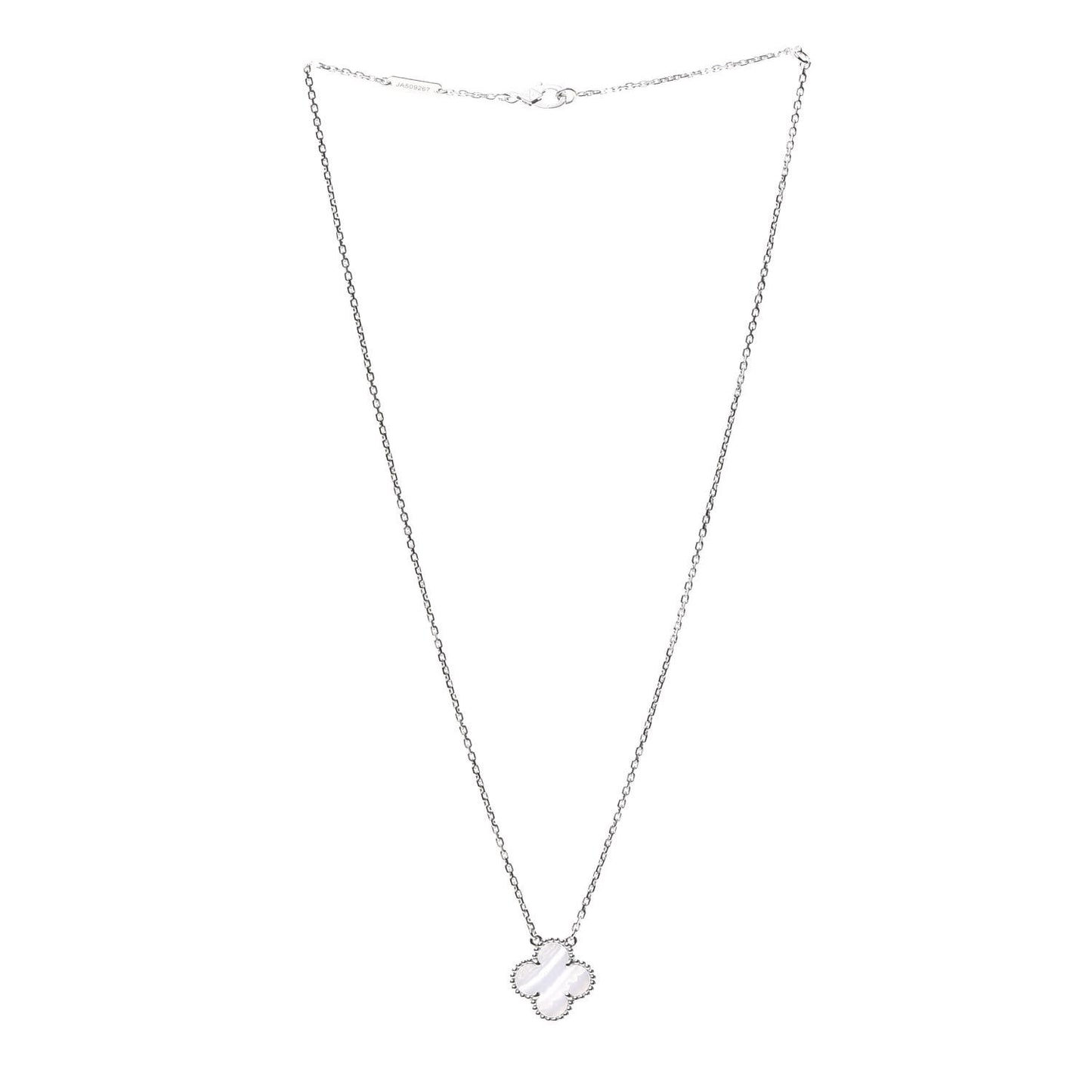 18K White Gold Chalcedony Vintage Alhambra Pendant Necklace
