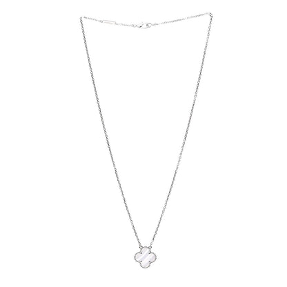 Van Cleef & Arpels 18K White Gold Chalcedony Vintage Alhambra Pendant Necklace 3 of 8
