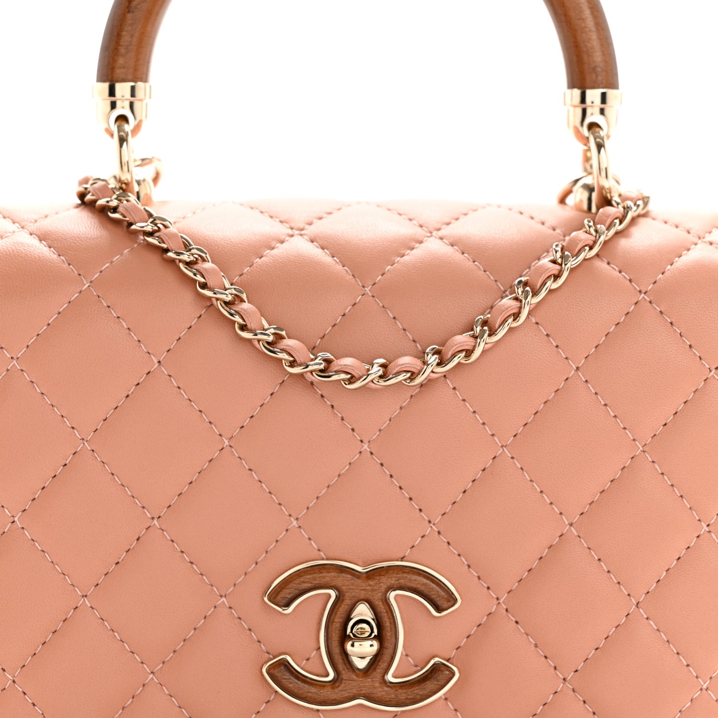 Lambskin Quilted Wood Mini Coco Handle Flap Beige
