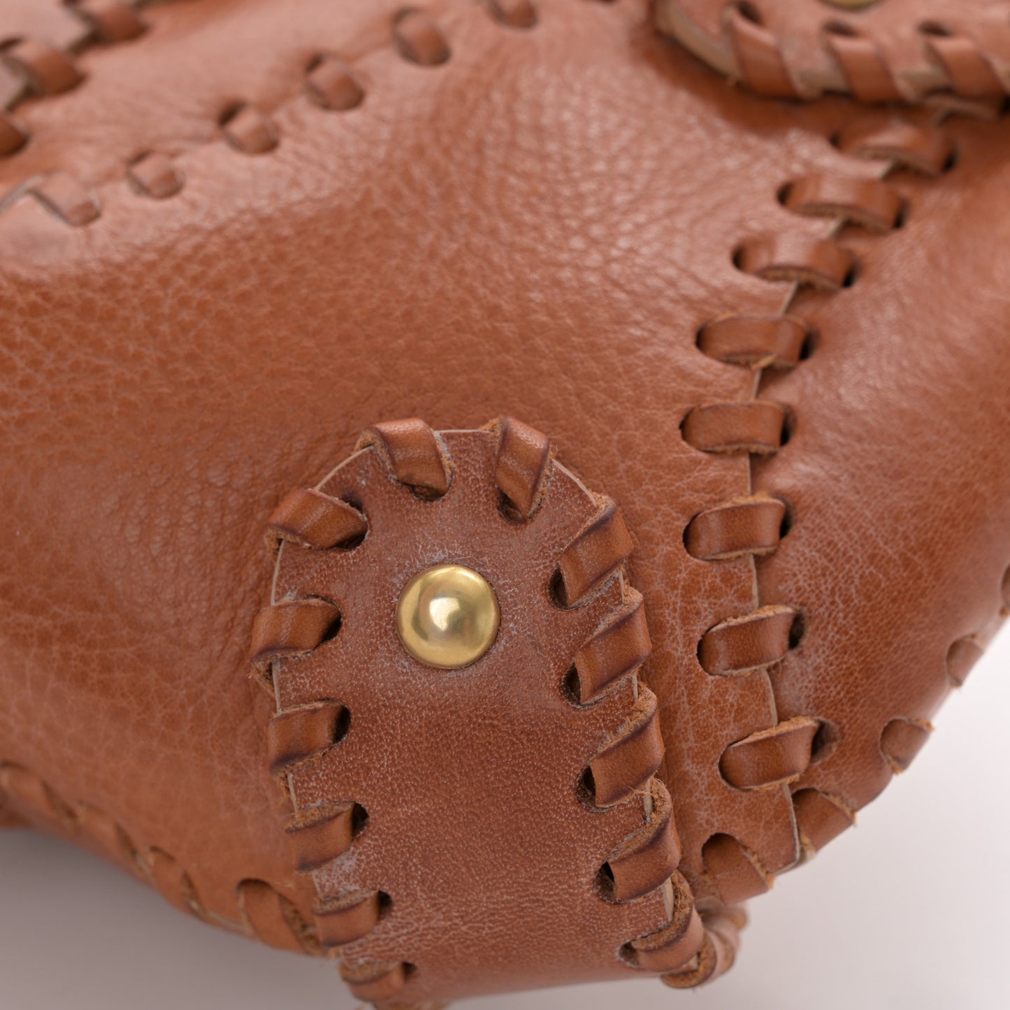 Calfskin Stitched Beaded Crystal Logo Catch Shoulder Bag Brown