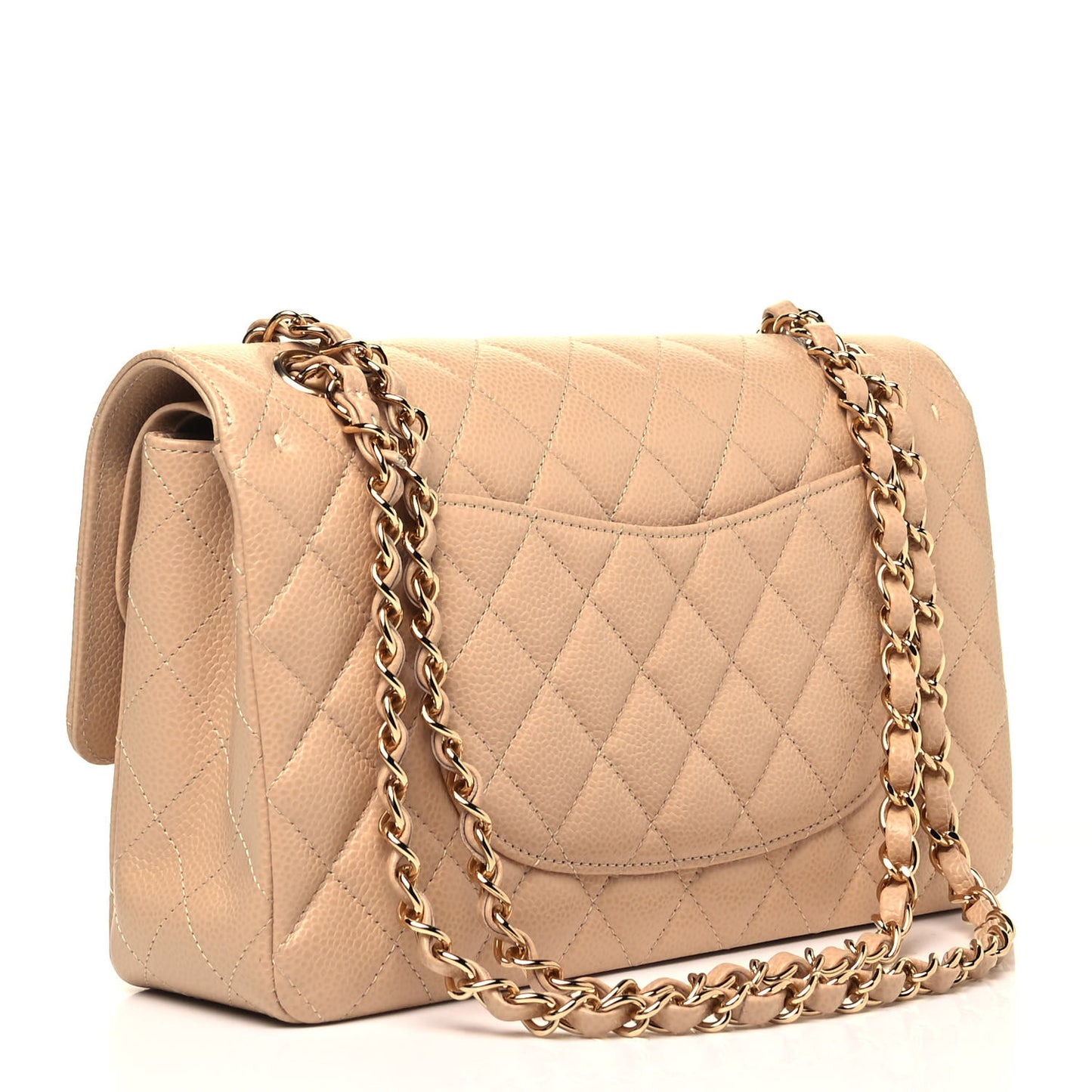 Caviar Quilted Medium Double Flap Beige