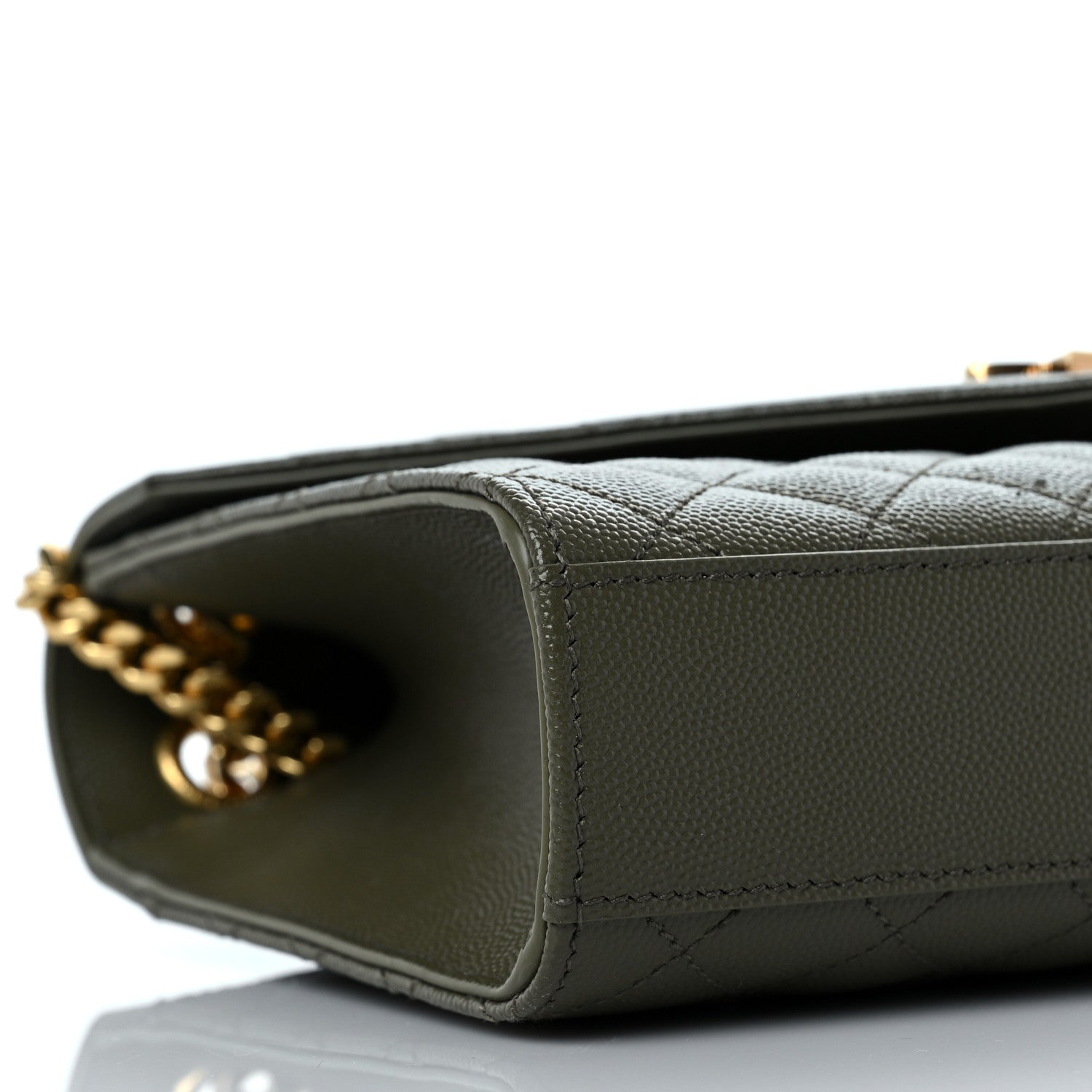 Saint Laurent Grain De Poudre Textured Mixed Matelasse Triquilt Medium Monogram Satchel Army Green 6 of 7