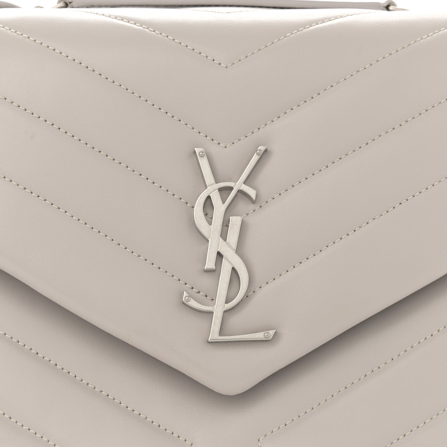 Calfskin Y Quilted Monogram Medium Loulou Chain Satchel Light Gray