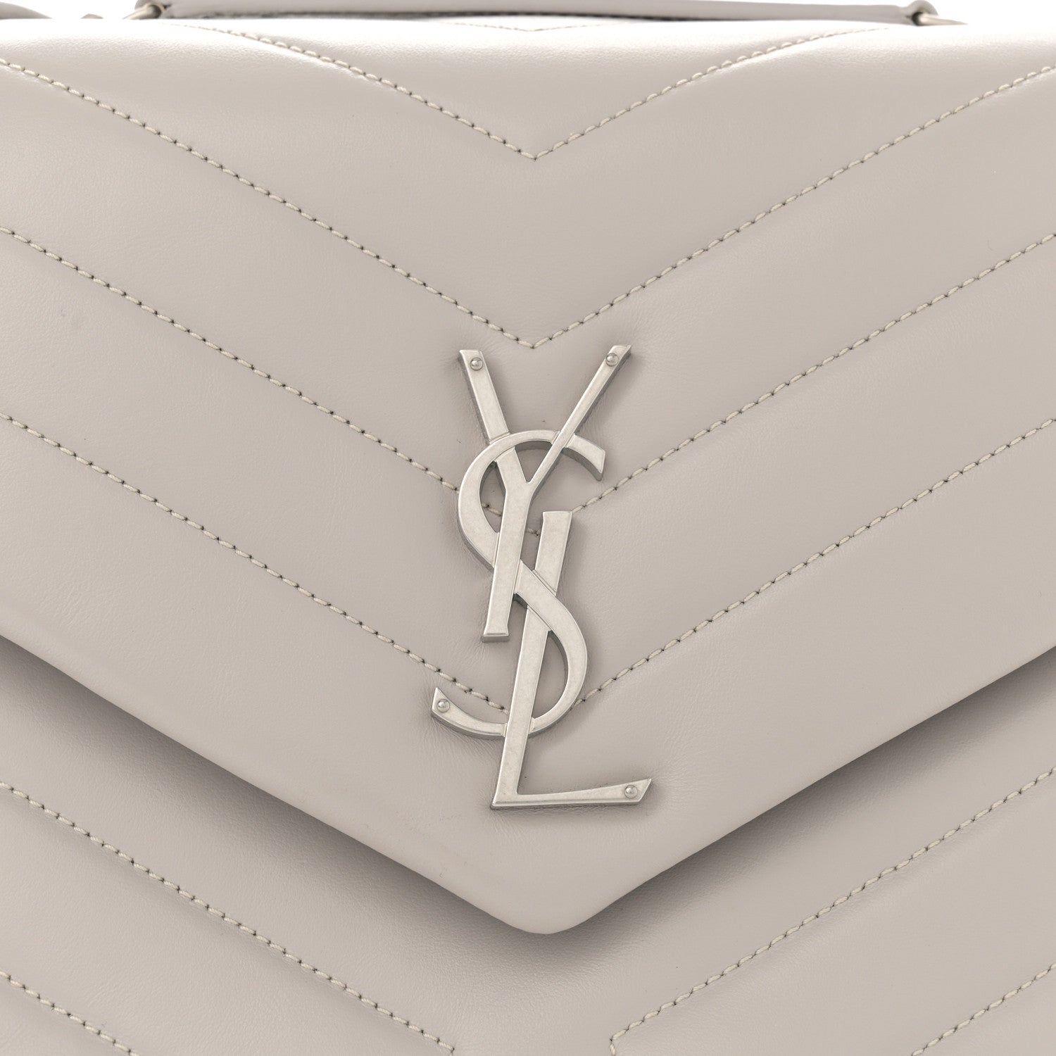 Saint Laurent Calfskin Y Quilted Monogram Medium Loulou Chain Satchel Light Gray 8 of 11