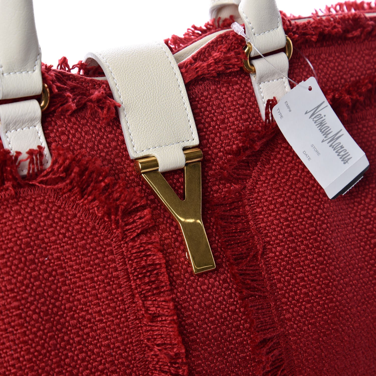 Saint Laurent Linen Sheepskin Large Cabas ChYc Tote Red 16 of 16