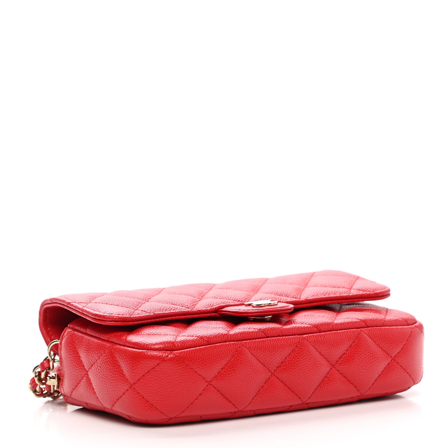 Chanel Caviar Quilted Flap Phone Holder With Chain Red 4 of 14
