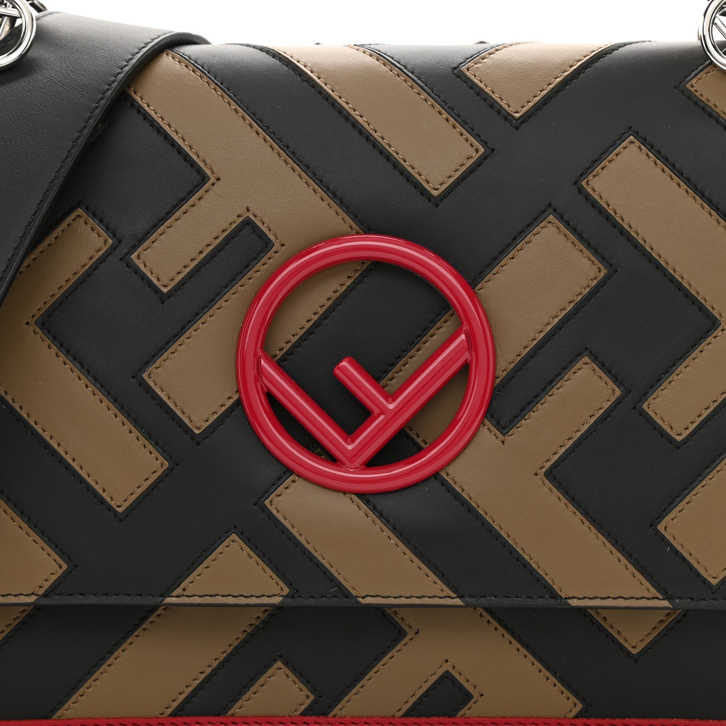 Vitello Century F is Fendi FF Diagonal Inlay Kan I Shoulder Bag Fango Black Fragola