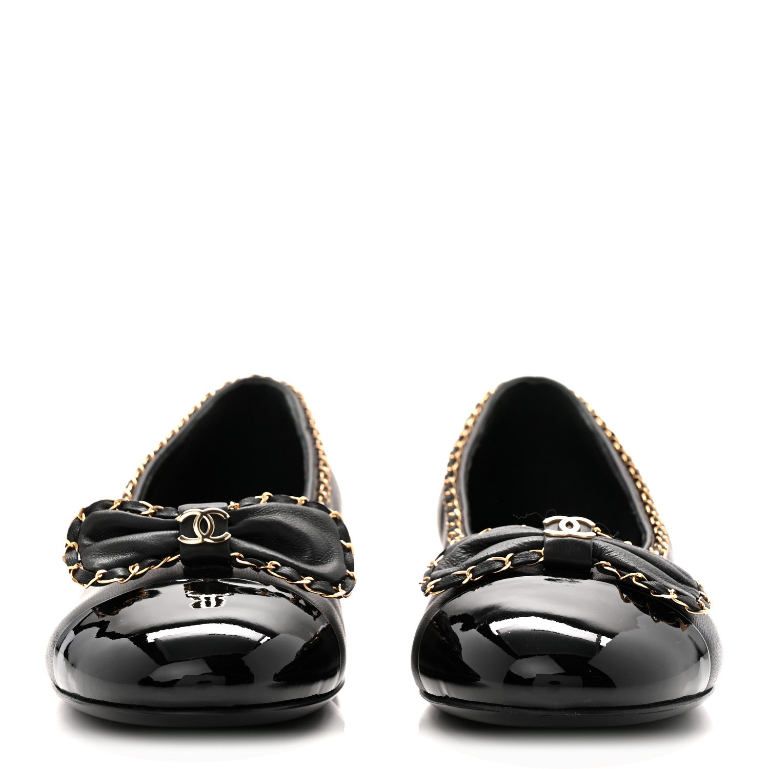 Chanel Lambskin Patent Cap Toe Chain Around Ballerina Flats 36 Black 2 of 10