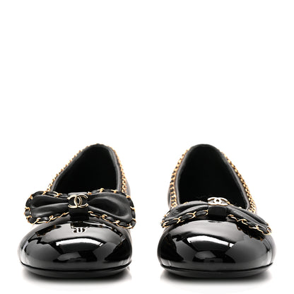 Chanel Lambskin Patent Cap Toe Chain Around Ballerina Flats 36 Black 2 of 10