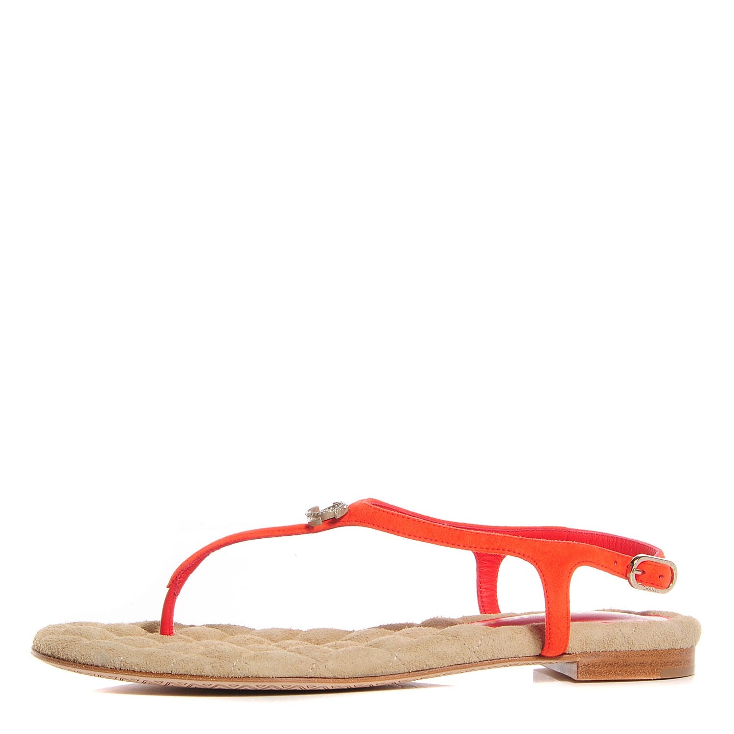 Chanel Suede Crystal Dubai CC Thong Sandals 36.5 Orange 1 of 6