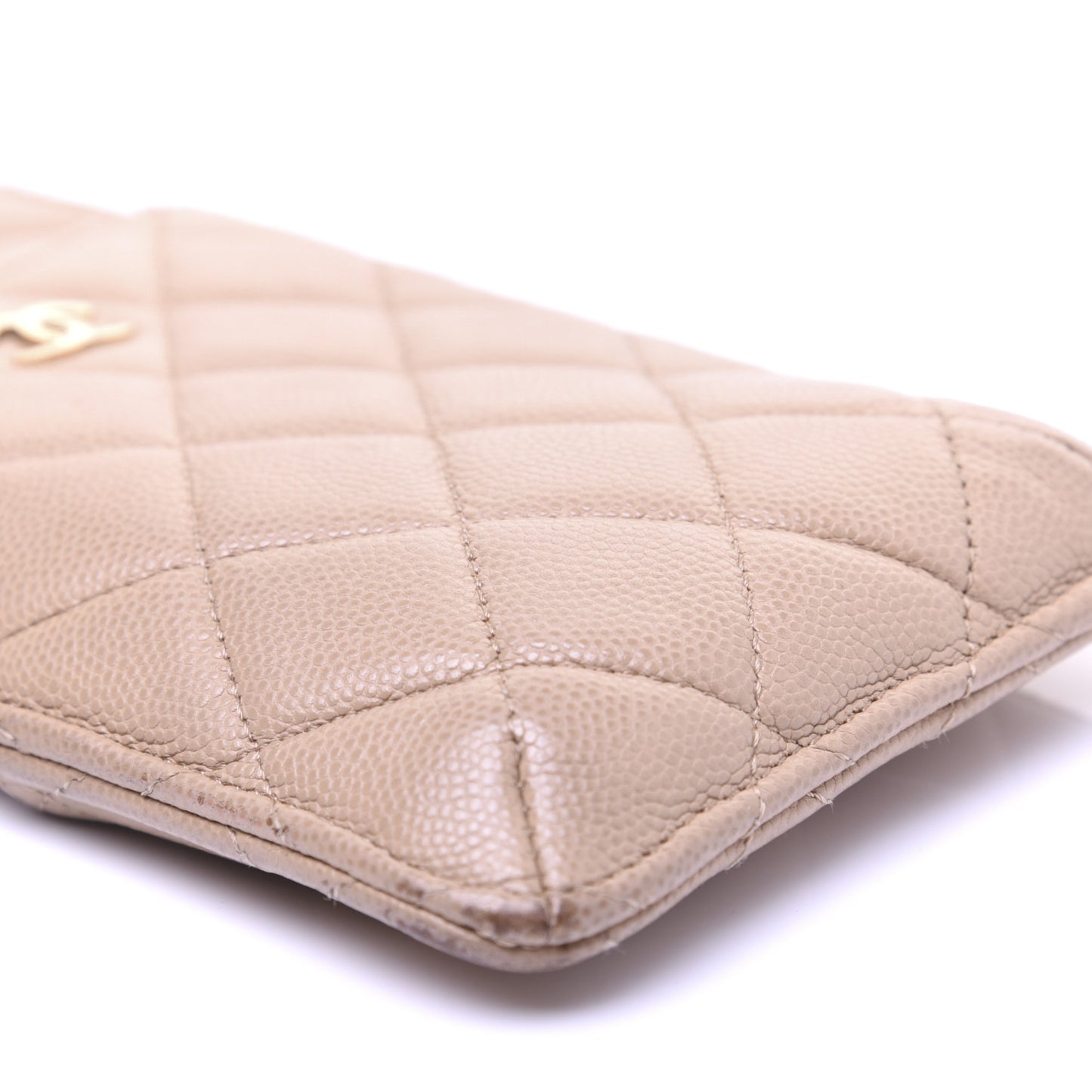 Iridescent Caviar Quilted Classic iPhone Pouch Beige