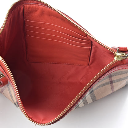 Burberry Haymarket Check Small Peyton Crossbody Clutch Bag Red 5 of 9