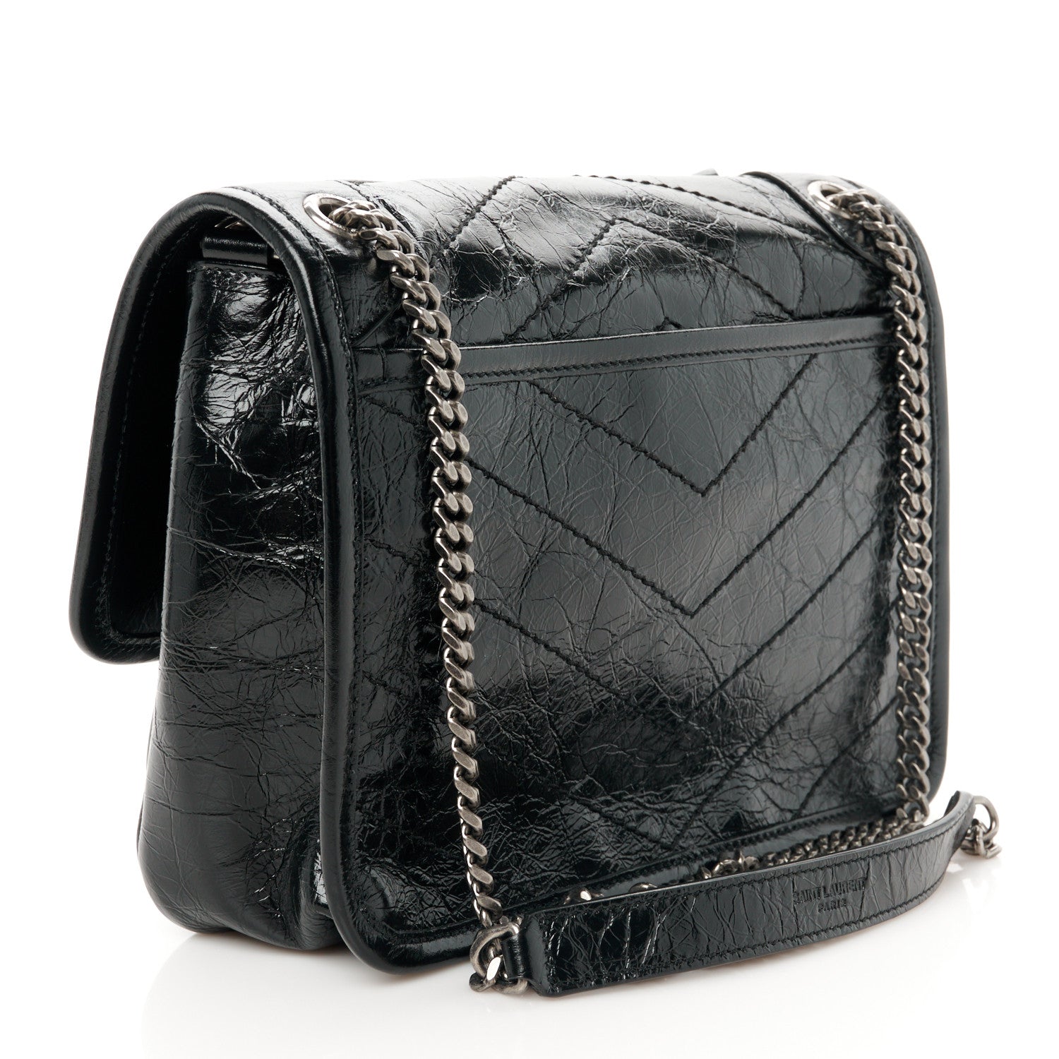 Saint Laurent Crinkled Calfskin Matelasse Monogram Baby Niki Chain Satchel Black 3 of 11