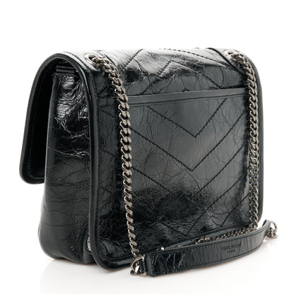 Saint Laurent Crinkled Calfskin Matelasse Monogram Baby Niki Chain Satchel Black 3 of 11