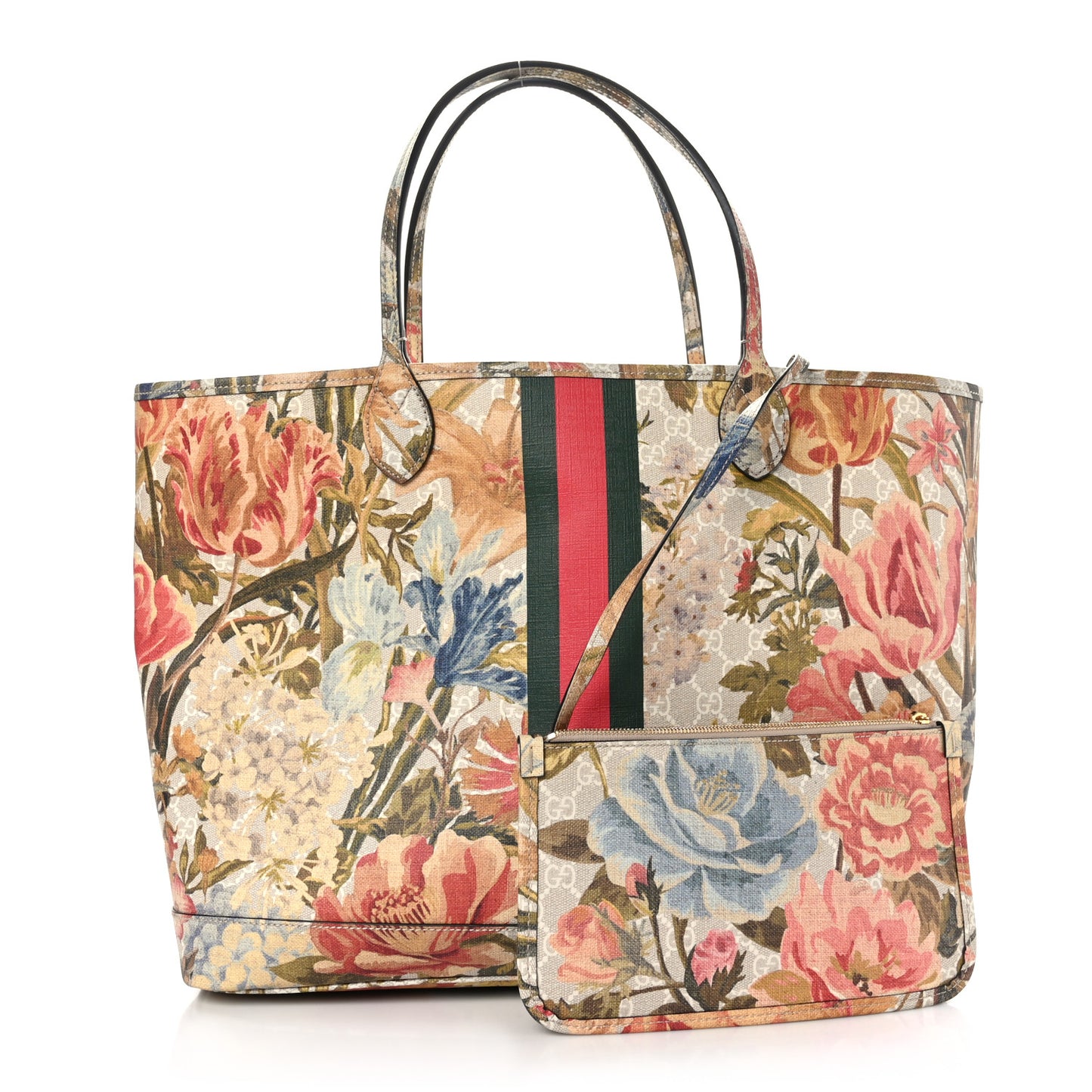 GG Supreme Monogram Water Flora Web Large Ophidia Tote Beige White Multicolor