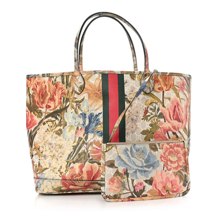 Gucci GG Supreme Monogram Water Flora Web Large Ophidia Tote Beige White Multicolor 3 of 11