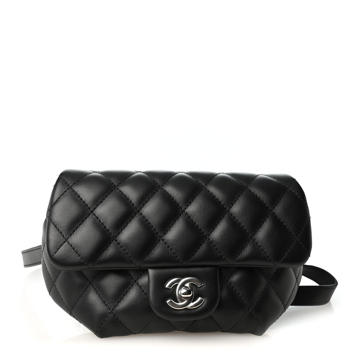 Calfskin Quilted CC Uniform Flap Belt Bag Black